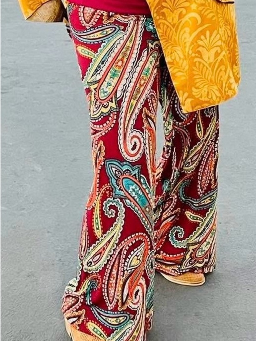Vibrant Red Paisley Wide-Leg Palazzo Pants